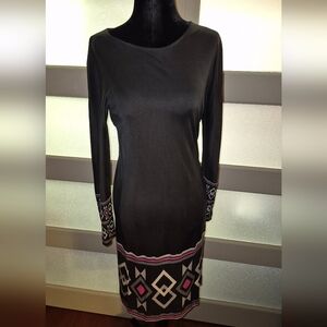Tory Burch Silk Black and Pink Long Sleeve Dress